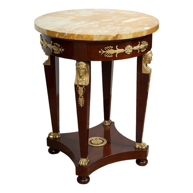 Antique Return of Egypt Coffee Table in Mahogany with a Marble Top, France, 1800s For Sale