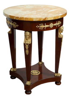 Antique Return of Egypt Coffee Table in Mahogany with a Marble Top, France, 1800s