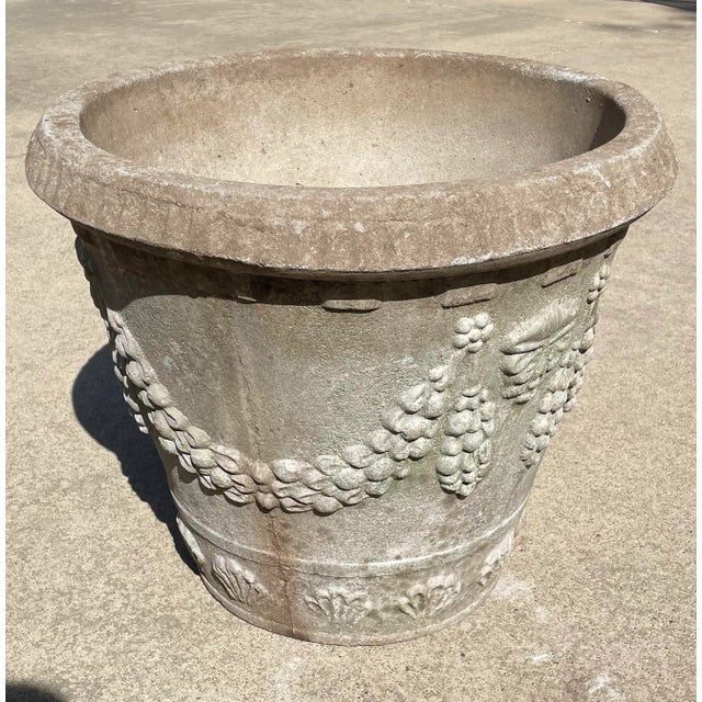 Mid-Century Modern Vintage Large Concrete Planter With Grape Relief Design For Sale - Image 3 of 11