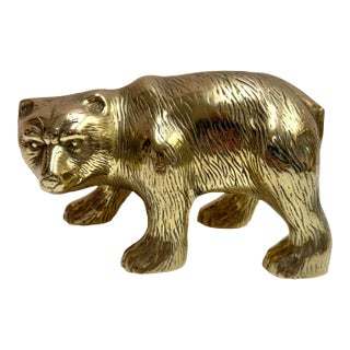 Vintage Solid Brass Bear Statue For Sale