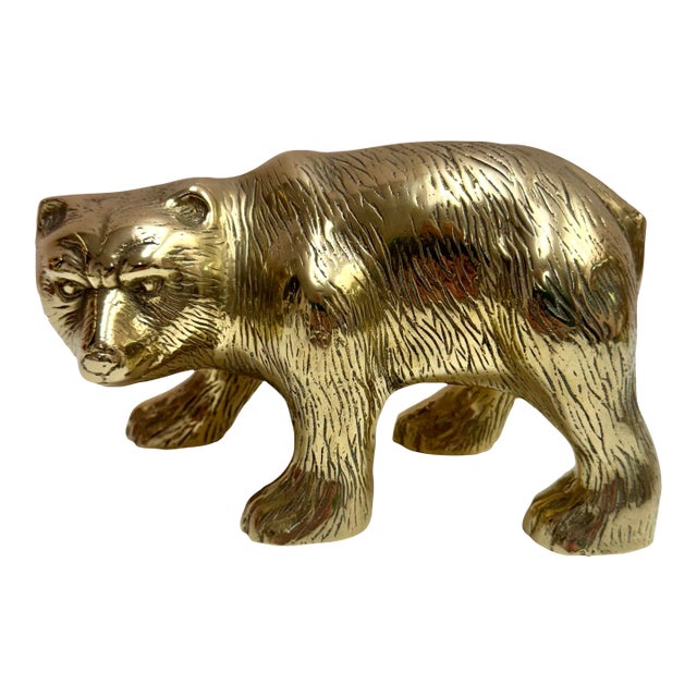 Vintage Solid Brass Bear Statue For Sale