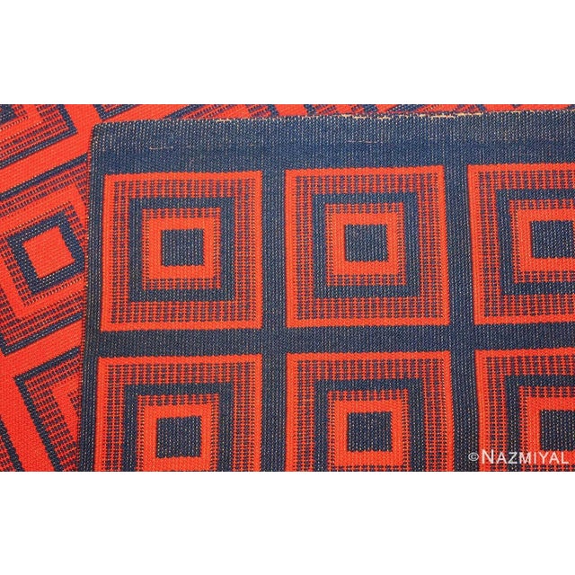 Nazmiyal Collection Mid Century Modern Red and Blue Reversible Swedish Kilim Rug For Sale - Image 4 of 9