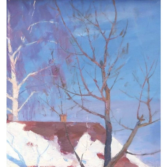 Realism Vintage Winter Landscape Oil Painting, 1973 For Sale - Image 3 of 6