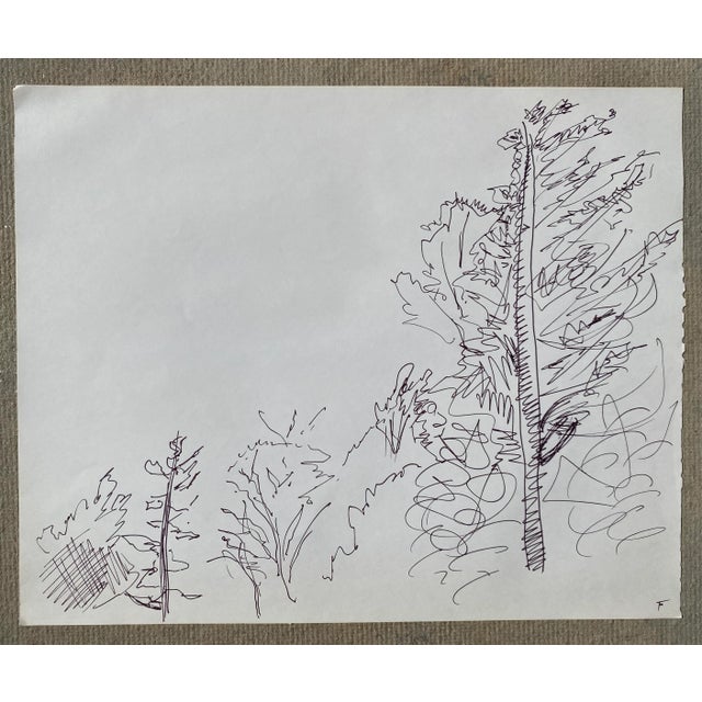 Minimalist landscape with trees drawing by Vermont artist Frank Wallace (1915/18-2003). Wallace was born in Toledo, Ohio...
