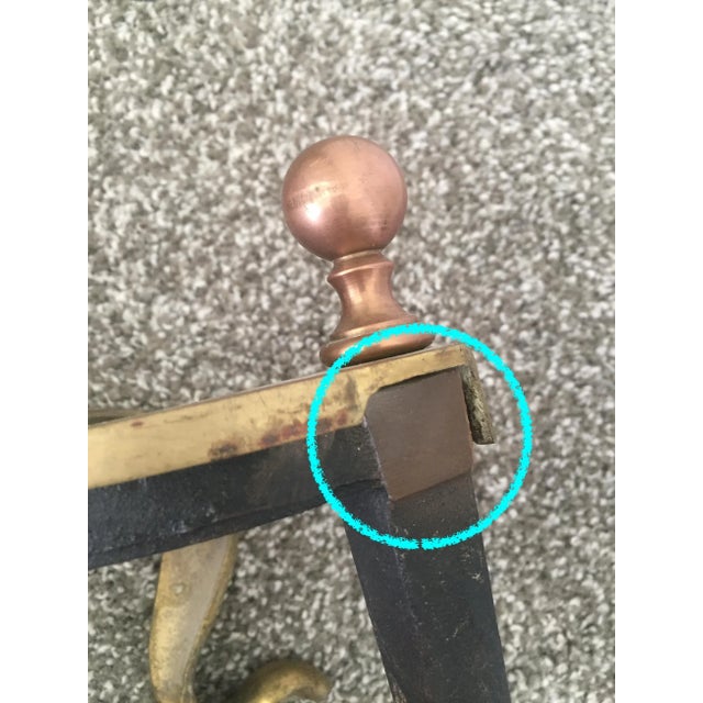 Antique Turned Baluster Brass Fireplace Andirons Fire Dogs - a Pair For Sale - Image 12 of 13