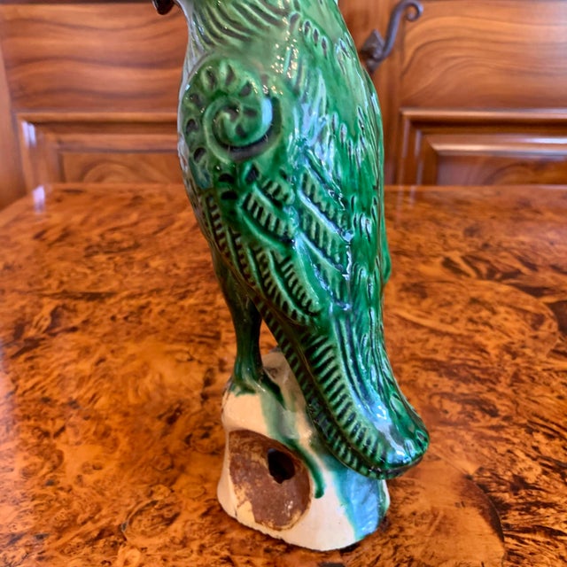 Pair of Antique Sancai Glazed Chinese Export Parrots For Sale - Image 6 of 12
