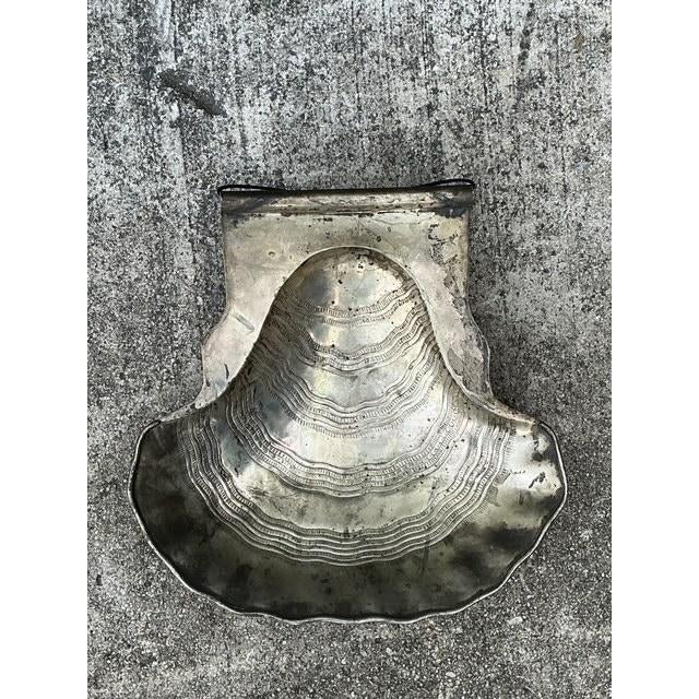 Vintage Hand Hammered Metal Oyster Shell Serving Bowl For Sale - Image 12 of 13