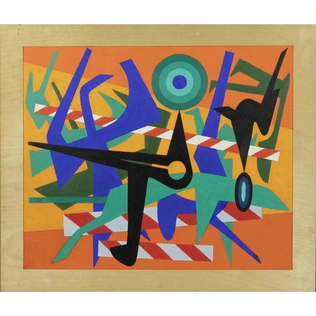 Modern Leo Guida, Colorful Touch, Tempera on Plywood, 1970s For Sale - Image 3 of 3