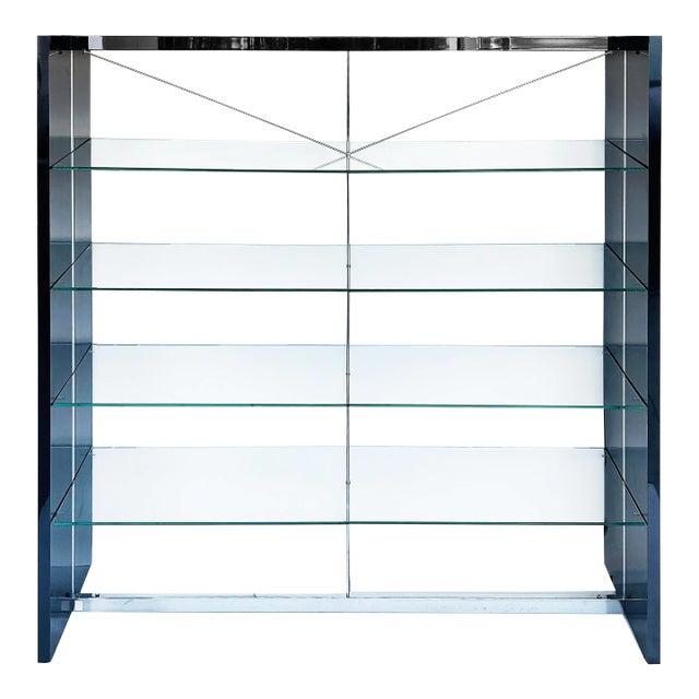 Late 20th Century Gun Metal, Stainless, Glass Etagere Shelves or Room Divider For Sale