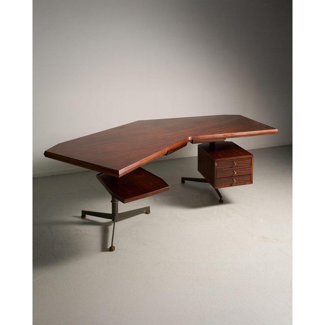 Tecno Wood Boomerang Executive Desk by Osvaldo Borsani for Tecno, 1960s For Sale - Image 4 of 12