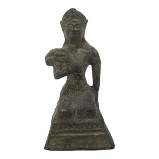 Thai Antique Bronze Phra Mae Phosop Rice Goddess Buddhist Statue Figurine For Sale
