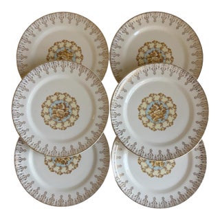 Mid 20th Century Set of 6: Limoges American 22k Gold Vienna Candlelight Ravenna Dessert Plates For Sale