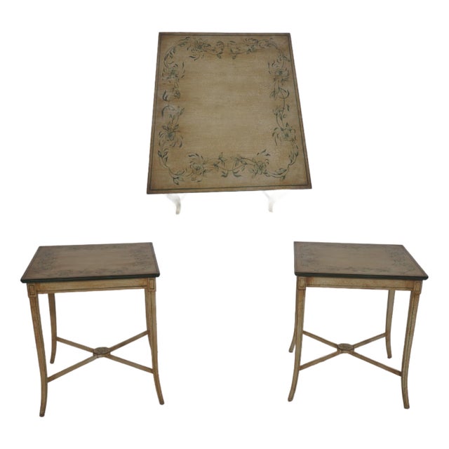 Venetian Pair of Square Crackle Paint Accent Tables For Sale
