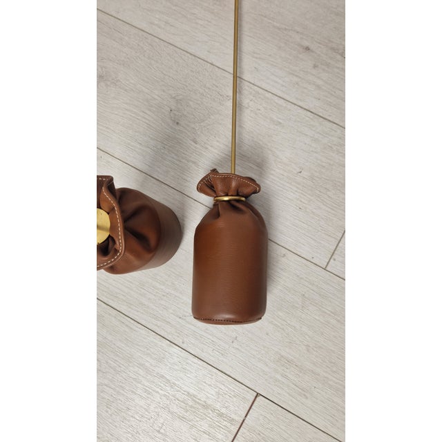 Metal Brass and Blue Leather Doorstops attributed to Luigi Caccia Dominioni for Azucena, 1980s, Set of 2 For Sale - Image 7 of 11