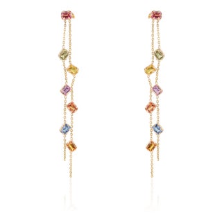 Rainbow Cascade Multicolor Gemstone Drop Earrings by VRJewels in 14k Solid Gold- A Pair For Sale