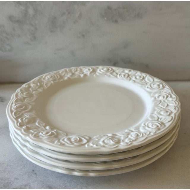 Traditional Mid 20th Century Quadrifoglio Rose Embossed Plates - Set of 4 For Sale - Image 3 of 8