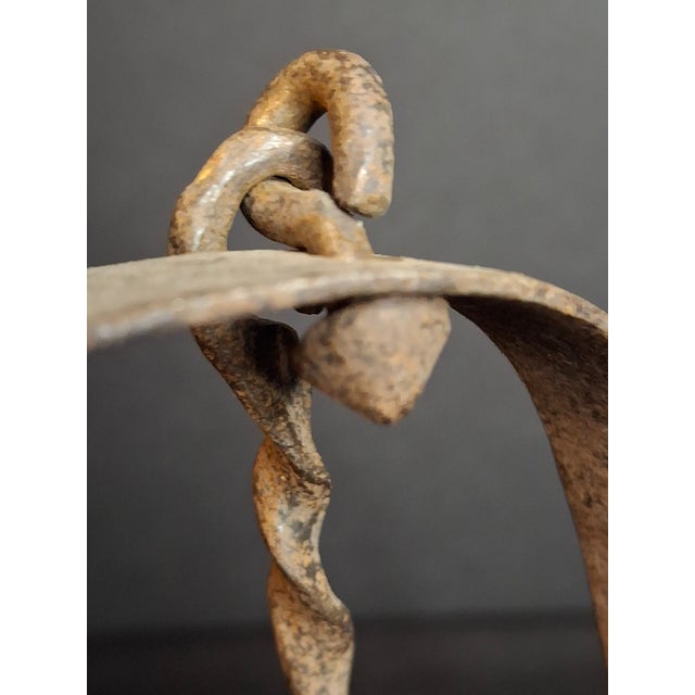 18th C Hand Forged Wrought Iron 4-Wick Fat Lamp Primitive Square Crusie Pick For Sale - Image 11 of 17