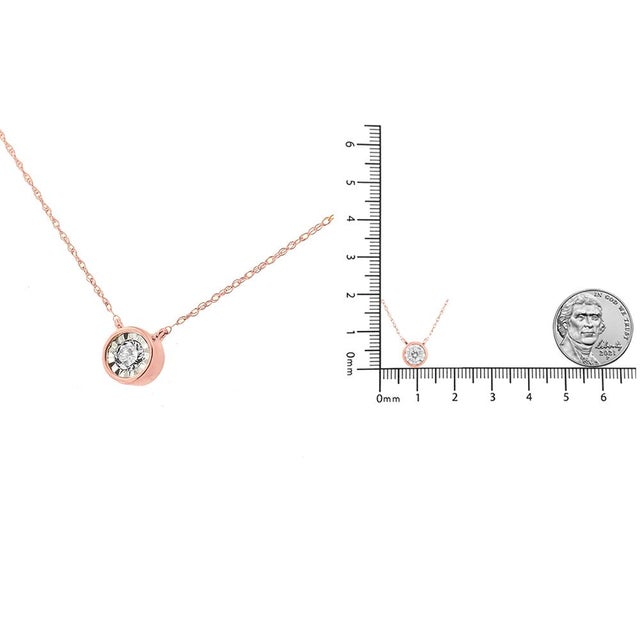 Early 21st Century 10K Rose Gold 1/5 Cttw Round Brilliant-Cut Diamond Modern Bezel-Set Solitaire Pendant Necklace (J-K Color, I2-I3 Clarity) - 16" with 2" Extender For Sale - Image 5 of 5