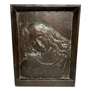 Antique Bas Relief Wood Carving: Saint John Portrait Plaque For Sale