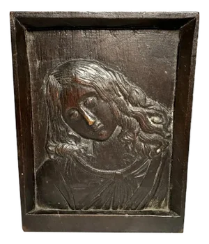 Antique Bas Relief Wood Carving: Saint John Portrait Plaque