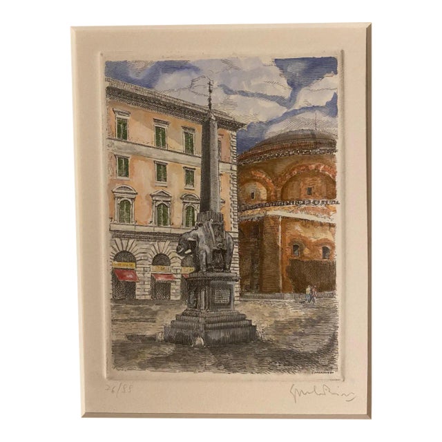 Giuseppe Malandrino, Piazza Della Minerva, Rome, Etching, 1970s For Sale