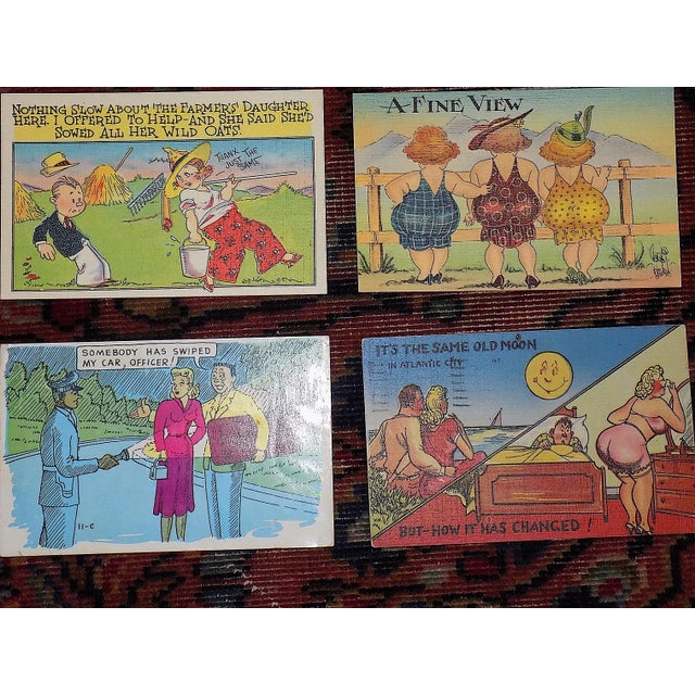 1940s Vintage Early to Mid 20th Century Americana - Humorous & Risque Color Lithograph Greeting Cards/Postcards - Set of 12 For Sale - Image 5 of 6