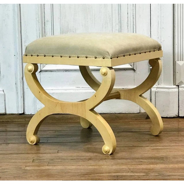 Biedermeier Style Birch Upholstered Curule Stool For Sale - Image 11 of 11