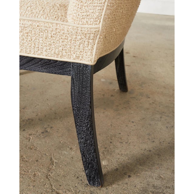 Pair of Modern Cerused Oak Faux Bamboo Bouclé Armchairs For Sale - Image 11 of 12