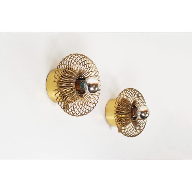Brass Spring Wall Lamps attributed to Oxar, 1970s, Set of 2 For Sale - Image 9 of 9