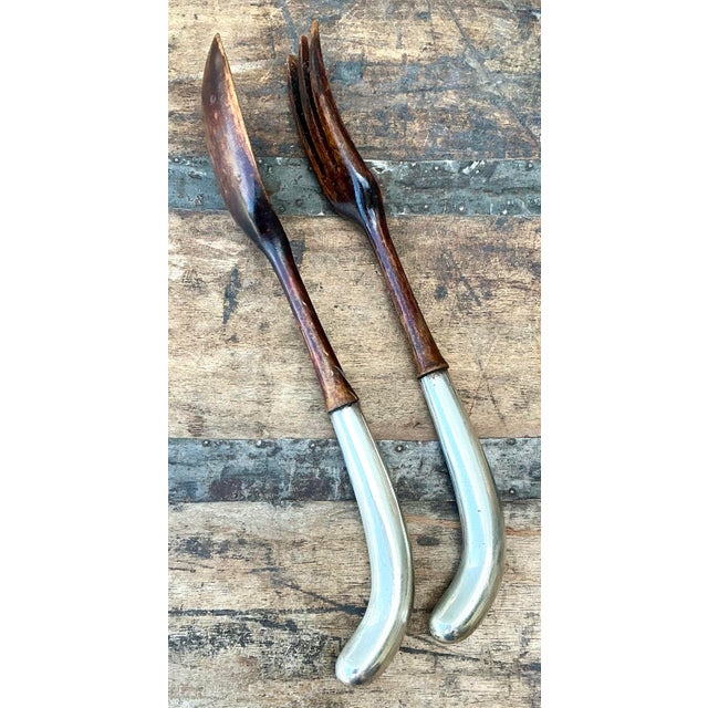 Silver Vintage Sterling and Wood Salad Servers For Sale - Image 8 of 12