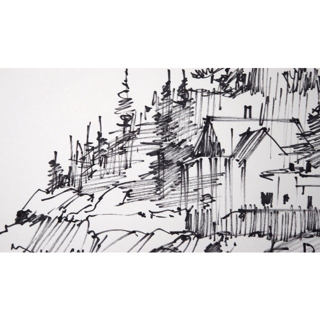 American House Across the Lake - Line Drawing Landscape in Ink on Paper by Laurence Sisson For Sale - Image 3 of 6