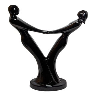 Vintage Vanguard Studios Man Woman 16" Sculpture Black Ceramic Statue Figurine For Sale