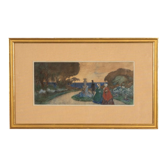 Impressionist Watercolor Gouache Figurative Landscape Painting by Pyotr Alexandrovich Nilus 1925 For Sale