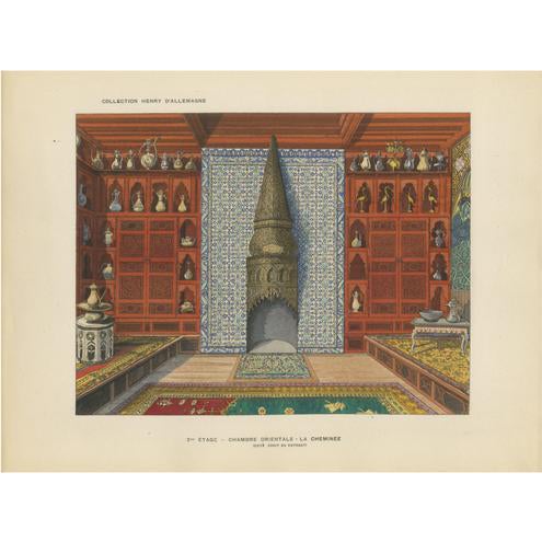 Henry-René dAllemagne, Ottoman Interior with Monumental Iznik Fireplace, ca.1900 For Sale