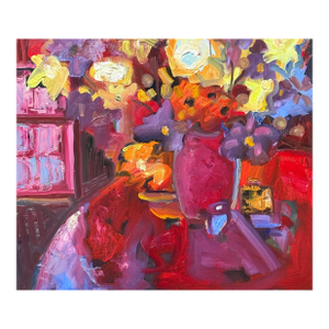 Expressionist Floral Painting Still Life on Red Original