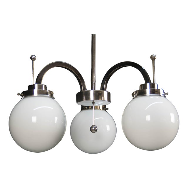 Art Deco Nickel-Plated 3-Flame Chandelier, 1920s For Sale