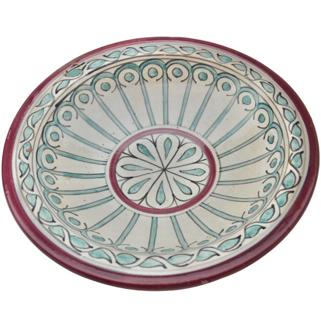Early 20th Century Teal & Maroon Andalusian-Patterned Ceramic Decorative Bowl For Sale - Image 4 of 9