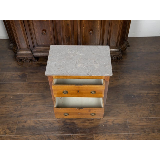 French 19th Century Petite Commode with Grey Marble Top and Two Drawers For Sale - Image 11 of 12