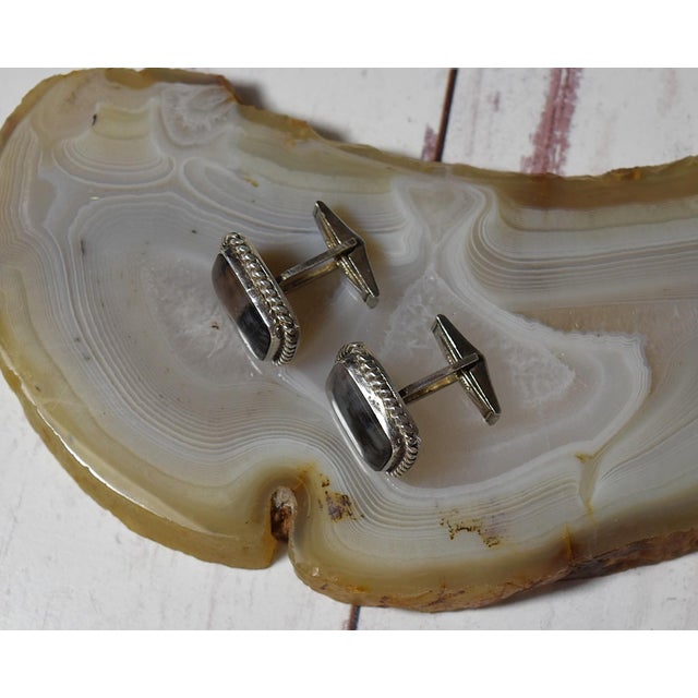 Gemstone Vintage Sterling Silver Dendritic Agate Cufflinks, A Pair For Sale - Image 7 of 18