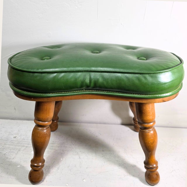 Mid-Century Green Vinyl Kidney-Shaped Footstool Ottoman, C. 1950s–60s For Sale - Image 9 of 11