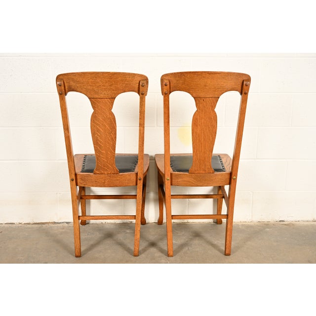 Heywood Wakefield Antique Mission Oak Arts & Crafts Side Chairs or Dining Chairs, Pair For Sale - Image 12 of 15