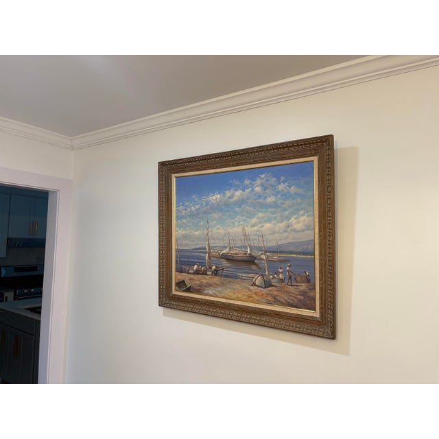 Vintage Nautical Seascape Oil Painting in Ornate Frame For Sale - Image 10 of 10