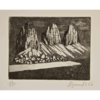 Armando Buratti, Three Peaks (Dolomites), Etching, 1966 For Sale
