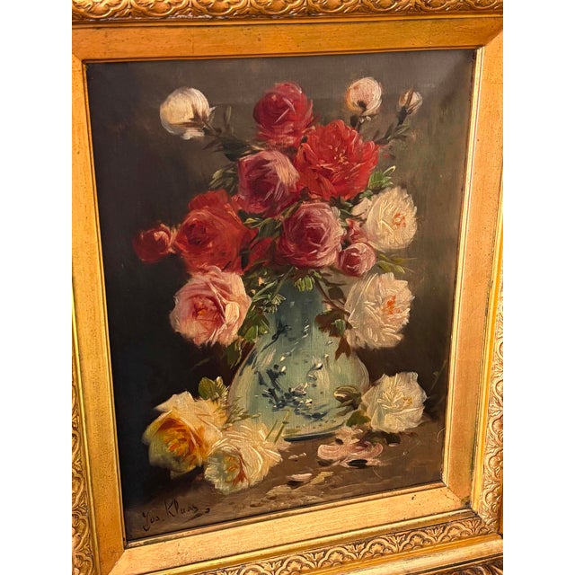 Jos Klaas / Henry Schouten, Floral Still Life with Roses in Vase, 1890s, Oil on Canvas, Framed For Sale - Image 3 of 12