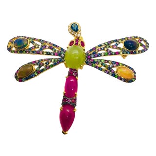 Bochic “Orient” Vintage Multi Color Sapphire & Ruby Brooch Set In 18K Gold & Sil For Sale