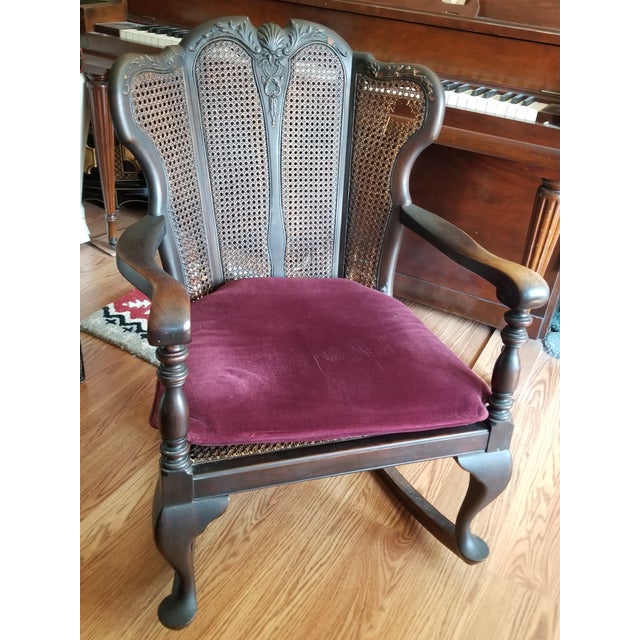 Mid 20th Century Rocking Chair With Maroon Color Cushion | Chairish