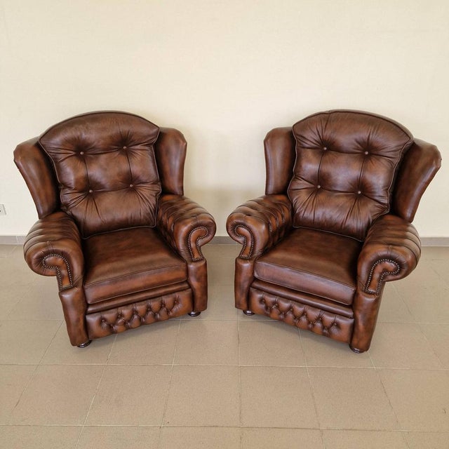 Brown Chesterfield Suzanne Brown Leather Living Room Set, 1970s, Set of 3 For Sale - Image 8 of 16