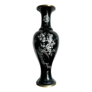 Chinese Black Lacquered and Mother of Pearl Brass Vase