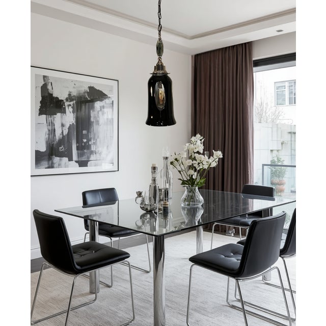 Vintage Murano Black Window Pane Art Glass Chrome Pendant Light For Sale - Image 14 of 18
