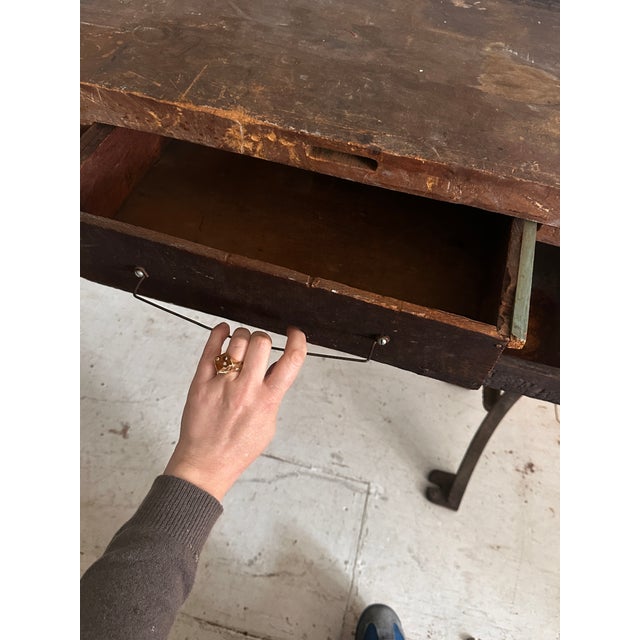 Metal Antique Distressed Industrial Work Table or Console Leiman Brothers For Sale - Image 7 of 12